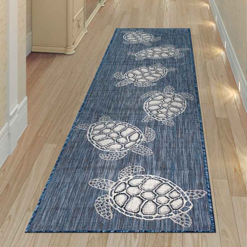 Indoor/Outdoor Textured Sea Turtles Polypropylene Runner, 23